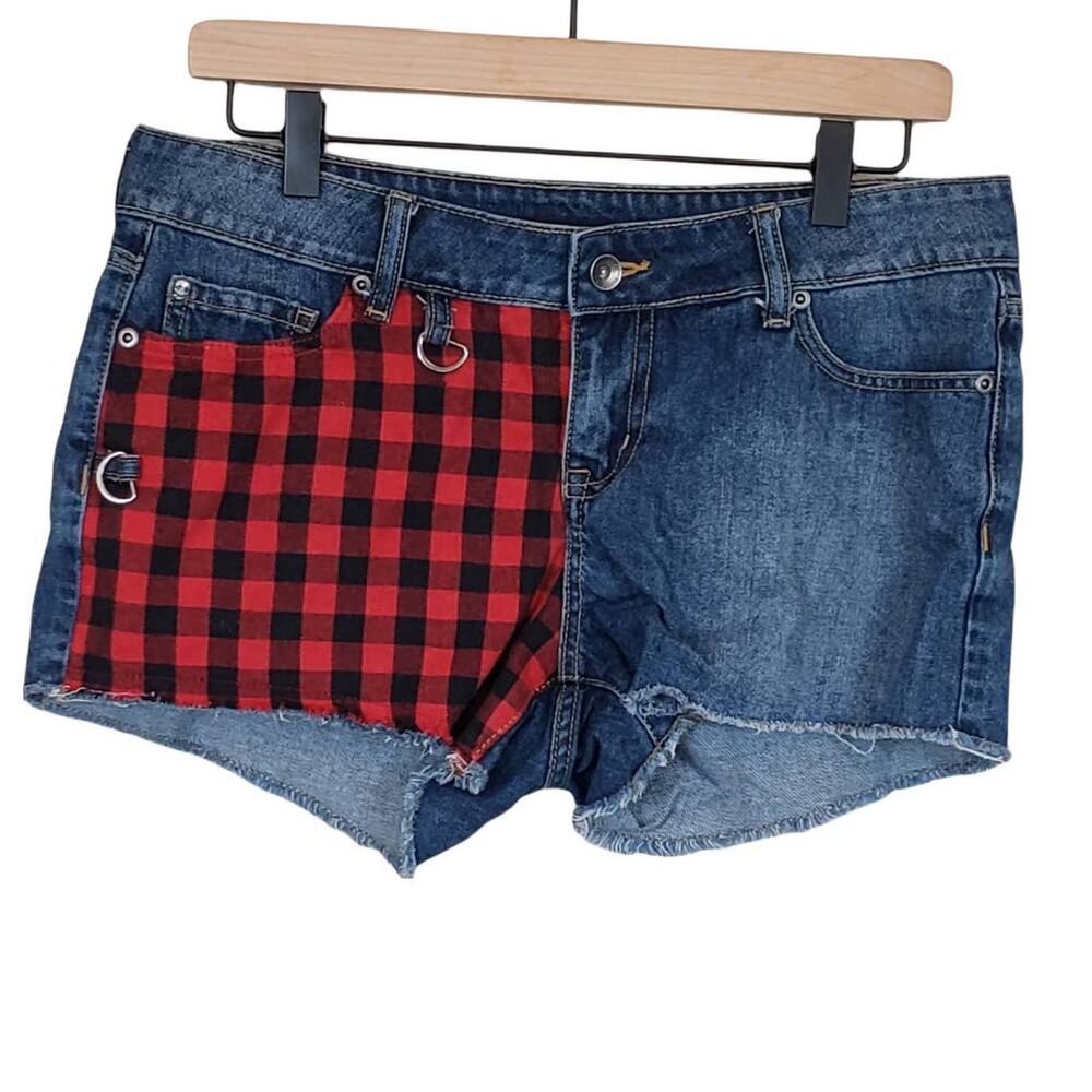 Blackheart Red &‎ Black Buffalo Plaid Panel Low Rise Shorts Juniors 9 Summer